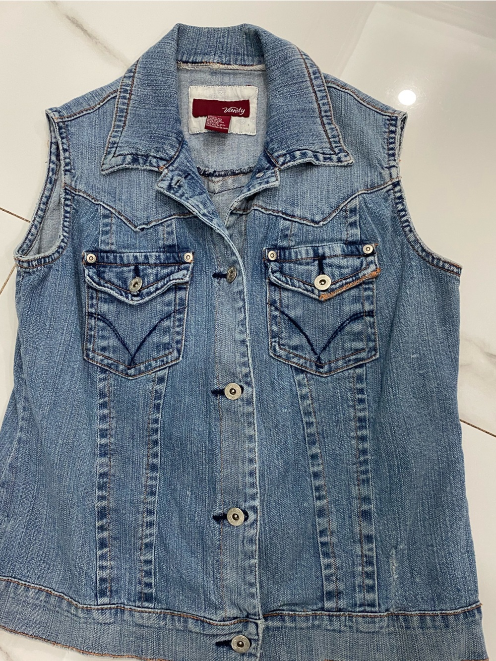 Vanity Light Blue Denim Button-Front Women's Vest